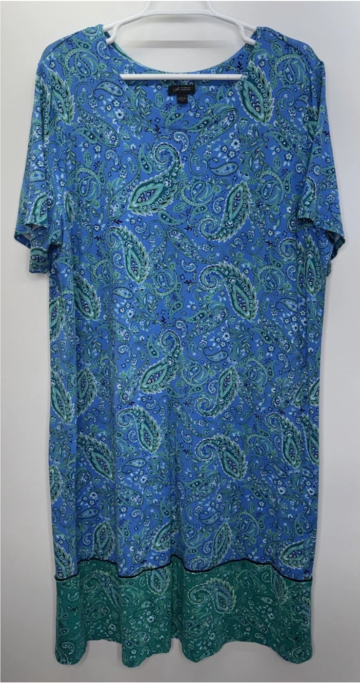 J. Jill Wearever 2X Blue Agate A-line Tee Shirt Dress Stretch Travel Pleated